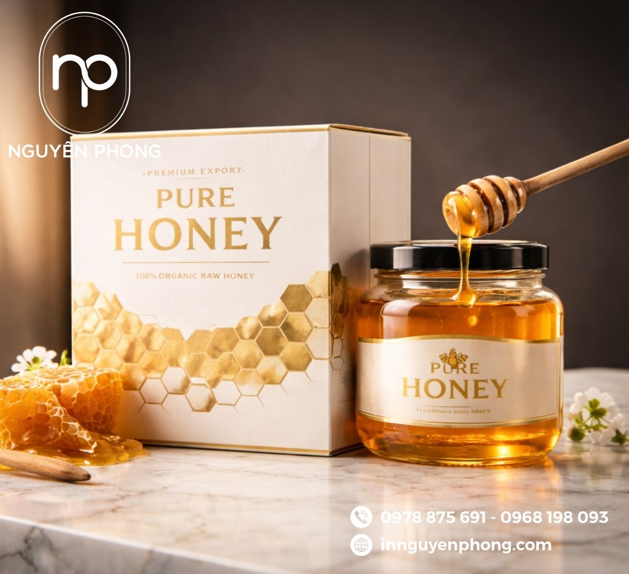 Mẫu in hộp mềm ivory đựng mật ong 